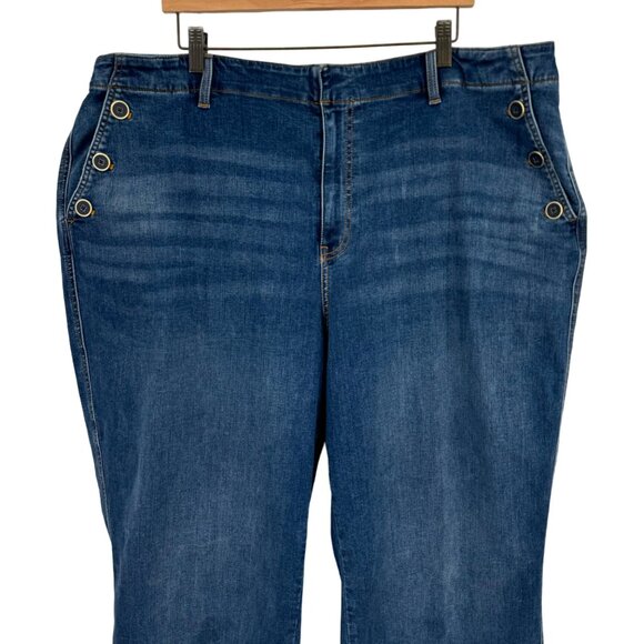 talbots Women's Blue Denim wide leg sailor jeans pants Pockets 24W plus stretch - Picture 2 of 9